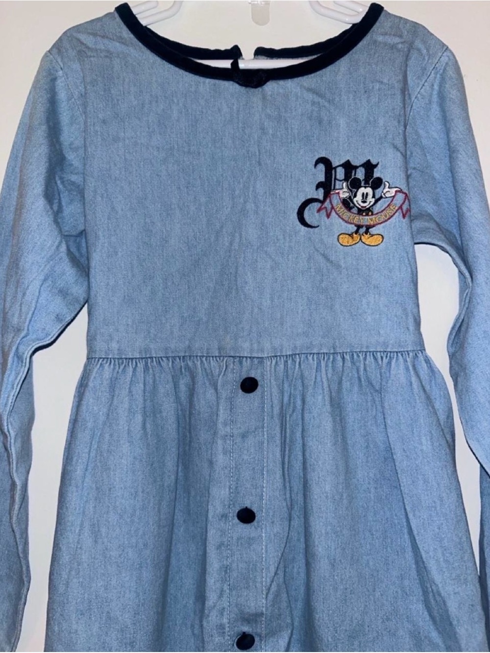 Vintage Disney Light Blue Denim Dress with Mickey Embroidery